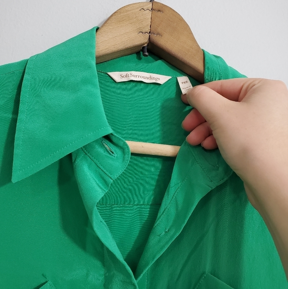 Soft Surroundings Solid Green Silk Button Down Sh… - image 3